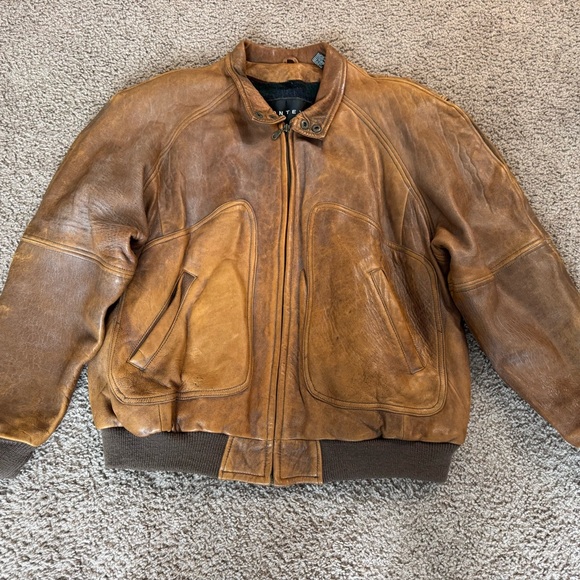 Context Other - Vintage Context brown leather bomber jacket for men.